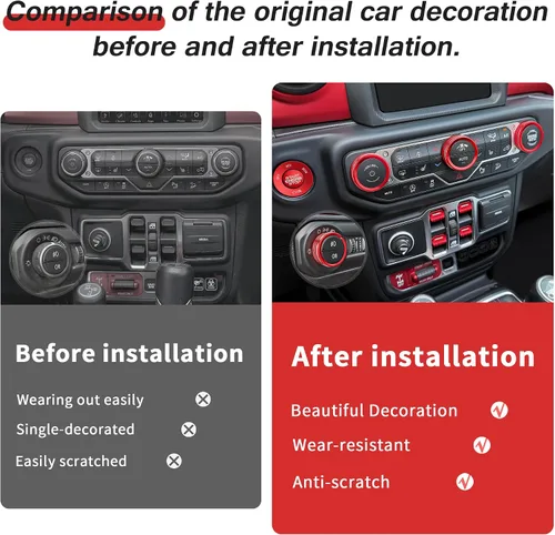 Vista 8 de para Jeep Wrangler JL JLU 2018-2026 y accesorios Gladiator JT 2020-2026, juego de 10 pomos de aluminio y cubierta de botón para interruptor de Rojo