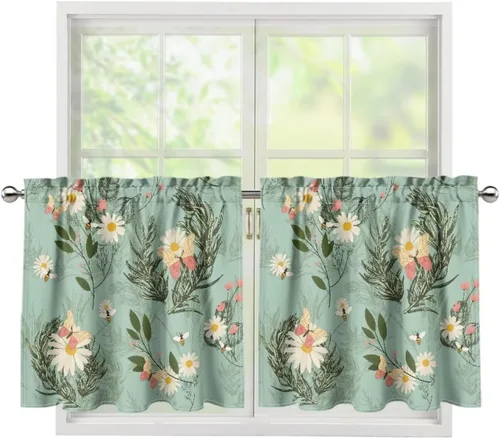 Vista 19 de God Bssing You Tier Curtains for July 4Th 2026 27.5x24 2 Panels Light Filtering Half Window Rod Pocket for Kitchen/Bathroom
