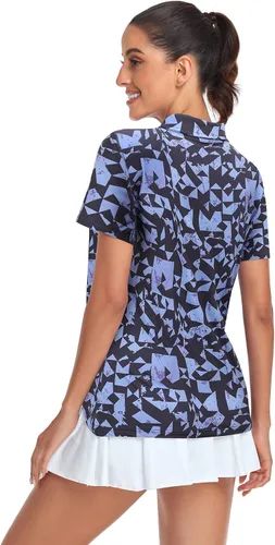 Vista 3 de Tanst Sky Polo de golf para mujer, manga corta, con cremallera de un cuarto, absorbe la humedad