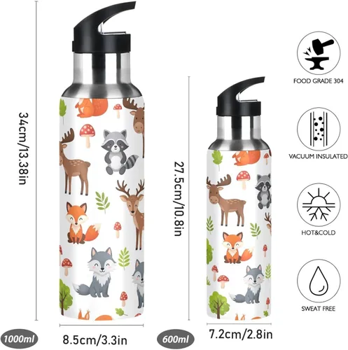 Vista 2 de BPA-Free Sport Water Bottle Insulated 20 Oz, Stainless Steel Vacuum Insulated Water Bottle for Gym Outdoor Travel School, Cute Woodland Animals Bears