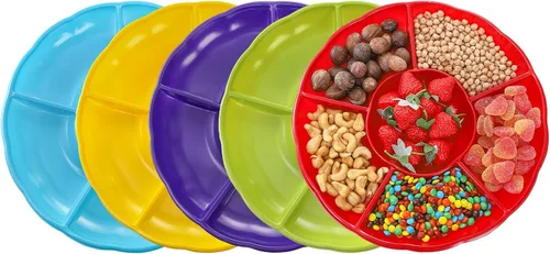 Vista 4 de Frcctre Paquete de 20 platos desechables de plástico para servir aperitivos, 12 pulgadas, 6 seccionales divididos para aperitivos, nueces, dulces