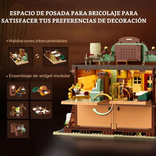Vista 5 de Lumibricks Western-Inn - Juego de 2682 piezas de construcción de hotel de construcción ligera The Old West Inn para adultos y amantes del oeste