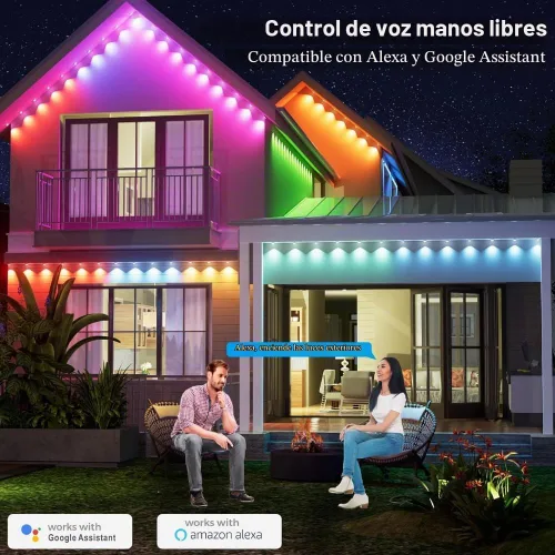 Vista 6 de Luz permanente para exteriores de 50 pies, luces exteriores inteligentes RGB Plus IC para casa, luz de cadena con control por aplicación/control