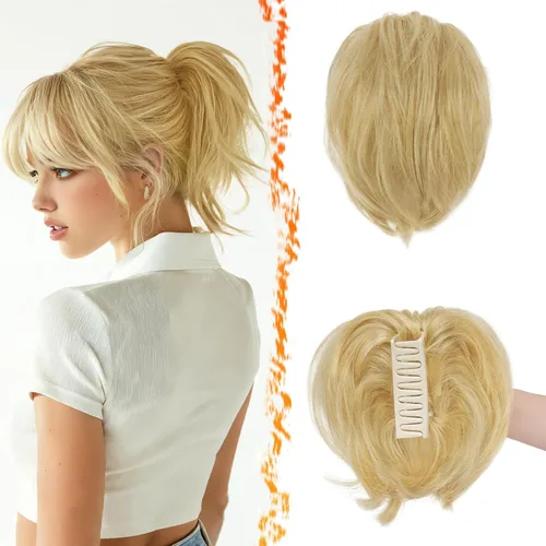 Vista 22 de BARSDAR Extensión de cabello humano corto con clip de garra con metales flexibles, cabello humano real de 8 pulgadas, extensiones de moño
