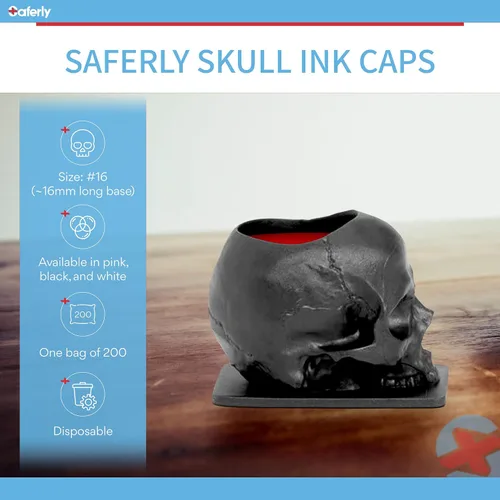 Vista 6 de Saferly Skull - Tapas de tinta para tatuaje, 200 unidades, color negro