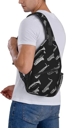 Vista 6 de Small Crossbody Bags for Women Men - Vintage Saxophone White Print Adjustable Shoulder Bag Fanny Packs Belt Sling Bag Crossbody Purses Backpack for