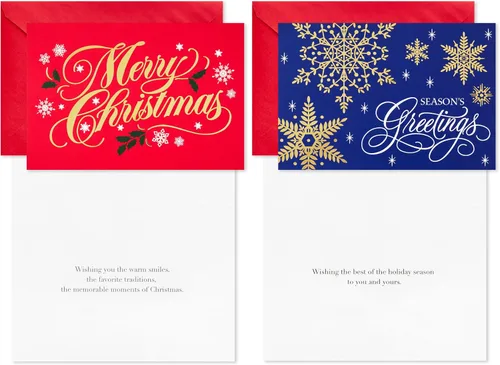 Vista 6 de Hallmark Surtido de tarjetas de Navidad en caja, lámina dorada clásica (6 diseños, 36 tarjetas con sobres)