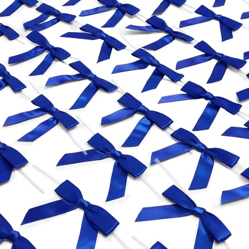 Vista 8 de Bright Creations Lazos de regalo con lazos giratorios, 100 unidades, lazos de satén de 3 pulgadas y lazos de poliéster de 5.7 pulgadas, color azul