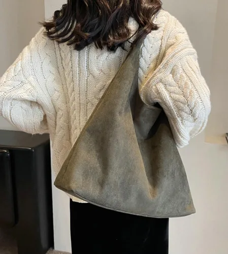 Vista 3 de Bolsos de ante modernos para mujer Bolsos de trabajo Bolsos de ante retro Bolso de mano holgado para viajes Bolso de oficina Bolso universitario 2025