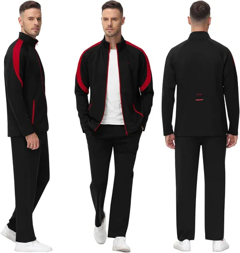 Vista 7 de MoFiz Chándal deportivo para hombre, 2 piezas, chaqueta con cremallera completa, pantalón de manga larga, casual, para correr, gimnasio