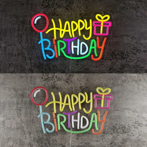 Vista 3 de Letrero de neón de feliz cumpleaños, luces LED alimentadas por USB, decoración de pared para fiesta de cumpleaños con bonito diseño, fácil
