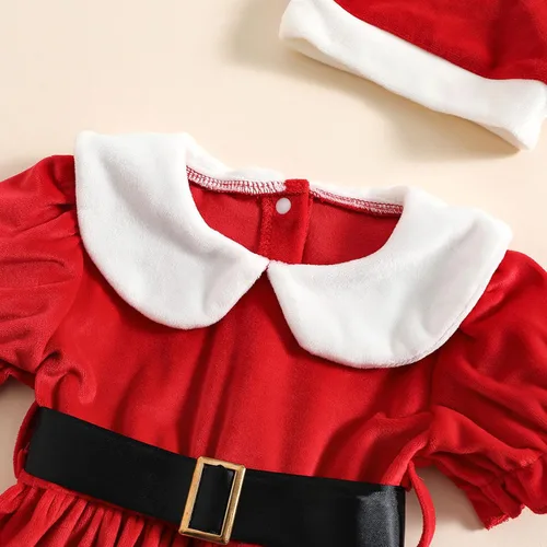 Vista 2 de Conjunto de sombrero de princesa de forro polar de manga corta para niñas pequeñas vestidos de bebé niña de 3 meses