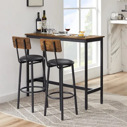 Vista 7 de Juego de mesa de comedor de 3 piezas para 2, mesa de bar moderna y sillas para cocina de espacio pequeño, juego de comedor rectangular de madera