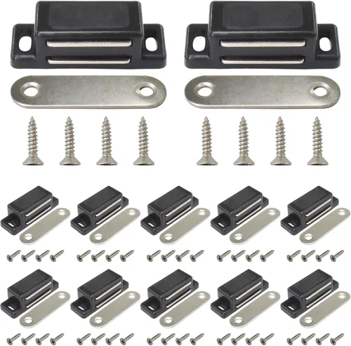 Vista 5 de Paquete de 12 cierres magnéticos de plástico para puerta con tornillos para cocina, baño, armario, armario, armario, puerta, cajón, 15 libras (negro)