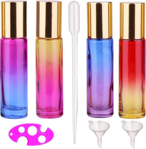 Vista 9 de inice 100 botellas de roll-on de 10 ml de vidrio ámbar para aceites esenciales con bolas de rodillo de acero inoxidable y tapa de aleación