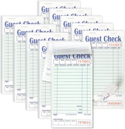 Vista 16 de FMP Brands Libros de Comprobantes de Huéspedes para Meseros, Papel de Blocs de Notas para Meseros, Total 250 Hojas (5 Blocs), Azul con Recibo