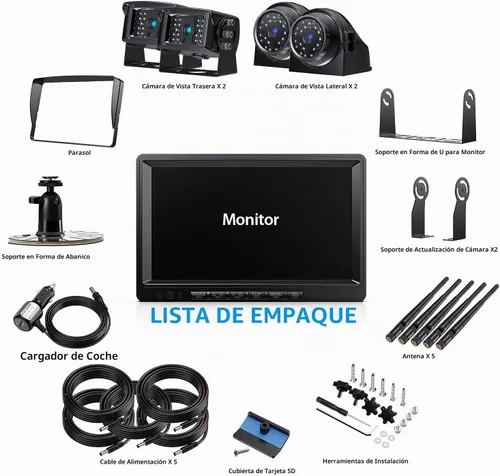 Vista 7 de Sistema de cámara de respaldo inalámbrico HD 1080P 9 pulgadas, DVR Quad Split Monitor, IP69 impermeable, cableado, cámaras de visión lateral