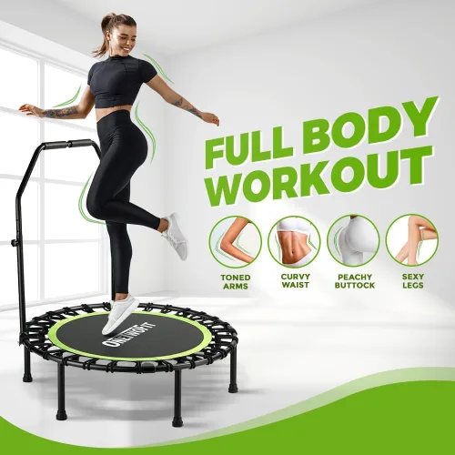 Vista 8 de ONETWOFIT Foldable Rebounder Trampoline for Adults, 40/45” Mini Fitness Trampoline W/Adjustable Foam Handle Bungees, Quiet Exercise Trampoline for