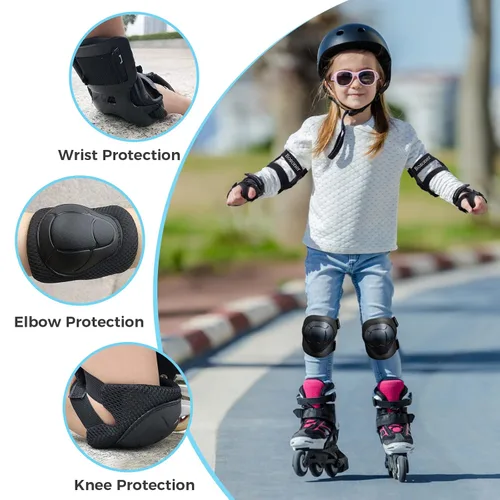 Vista 2 de BOSONER - Equipo de protección básico para niños: juego de rodilleras y coderas con protectores de muñeca para niños de 3 a 15 años - Diseñado