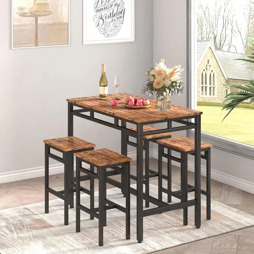 Vista 9 de Juego de comedor de 5 piezas, mesa de comedor con 4 taburetes, mesa de desayuno de cocina para el hogar, juego de mesa de bar, mesa de bar con 4