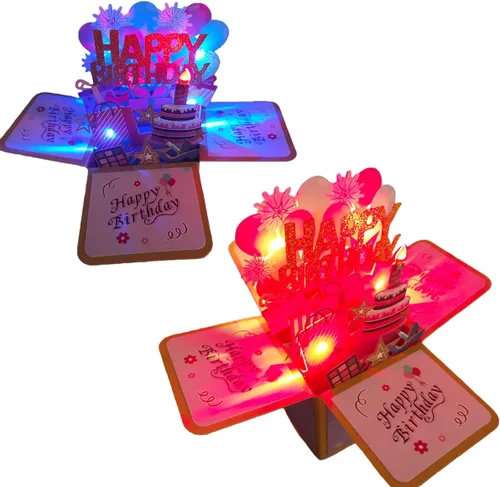 Vista 3 de Tarjetas de cumpleaños 3D desplegables, reproducción automática 3D de colores cambiables, música ligera, tarjetas de pastel de cumpleaños emergentes