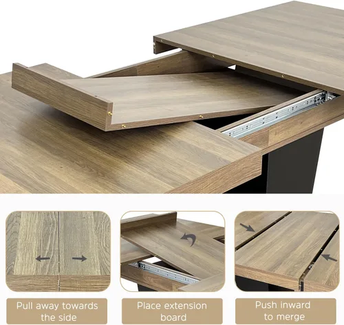 Vista 5 de Juego de mesa de comedor extensible de 63 a 79 pulgadas para 4, moderna mesa de cocina expandible con 4 sillas de terciopelo, mesa de madera gruesa