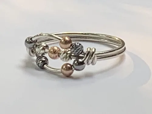 Vista 5 de Anillo de preocupación, anillo de ansiedad, anillo giratorio, plata argentium con cuentas, relleno de oro amarillo o rosa de 14 quilates
