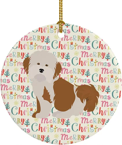 Vista 32 de Caroline's Treasures Abyssinian Sand Terrier - Adorno de cerámica para colgar en el árbol de Navidad, para el hogar, Navidad, fiestas, regalo, 3