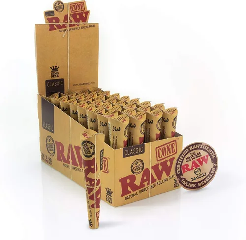 Vista 2 de RAW Cones Classic King Size 32 paquetes Papel de liar natural preenrollado con puntas 3 conos por paquete