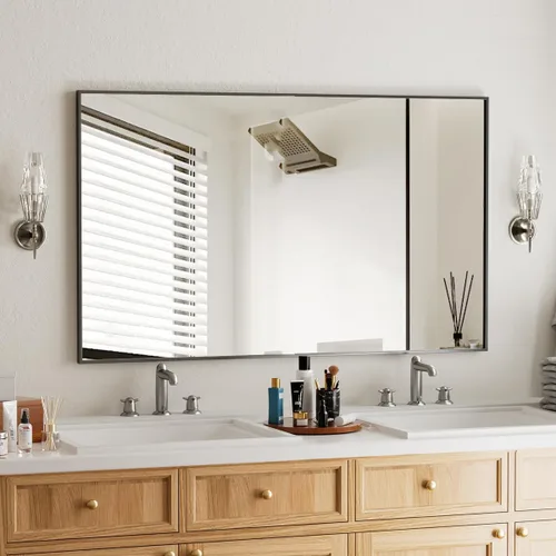 Vista 7 de BEAUTYPEAK Espejo de pared rectangular dorado de 24 x 36 pulgadas con marco de metal, se cuelga horizontal o vertical para sala de estar