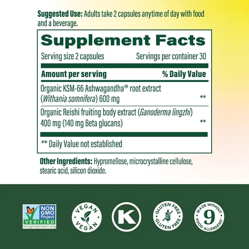 Vista 2 de MegaFood Superfood - Alivio del estrés de hongos Reishi clínicamente estudiado para reducir el estrés, formulado por médicos con Ashwagandha KSM 66