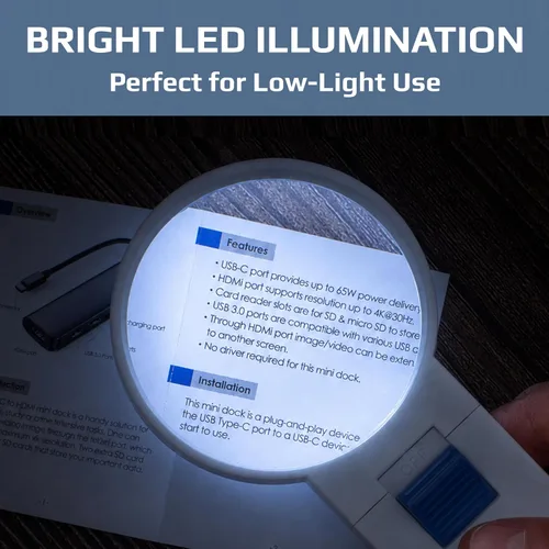 Vista 6 de Carson Lupa asférica iluminada de mano 4x iluminada LED (SV-40)