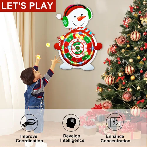 Vista 6 de Juegos de Navidad para Familias, Tablero de Dardos Iluminado para Niños y Adultos con 12 Bolas Adhesivas Juegos de Fiesta de Navidad