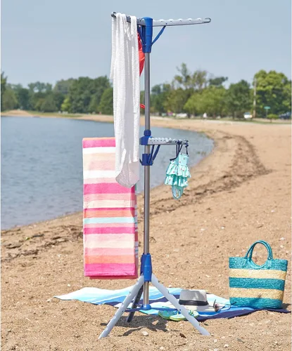 Vista 5 de Household Essentials 5012-1 Tendedero portátil de trípode y 2 niveles Secar ropa mojada o colgar ropa Color plateado y azul