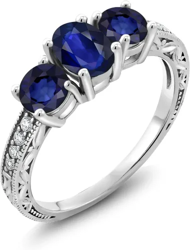 Vista 76 de Gem Stone King Anillo de compromiso de 3 piedras preciosas de oro blanco de 10 quilates con piedra natal y diamantes cultivados en laboratorio