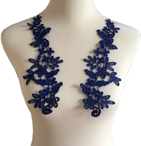 Vista 11 de 1 par de apliques de bordado para boda, encaje floral, adornos de costura (negro A)