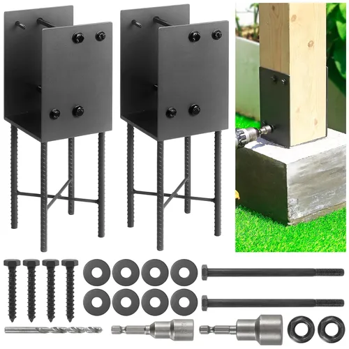 Vista 7 de 4"x4" (Real 3.5"x3.5") Soporte de poste en U de acero inoxidable, anclaje de poste para hormigón húmedo, soporte de base de poste resistente