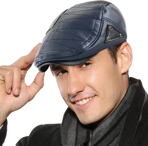 Vista 9 de Panegy Sombrero de periódico para hombre, gorra plana de piel sintética, sombrero de boina ajustable, sombrero de hiedra para conducir golf al aire
