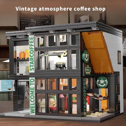 Vista 11 de CSNRHG - Bloques de construcción de juguete, vista de la calle de una cafetería, modelo de arquitectura de la ciudad, juego de construcción