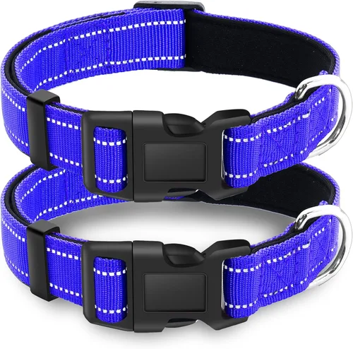 Vista 14 de Paquete de 2 collares reflectantes para perro con hebilla de bloqueo de seguridad, ajustable, suave, transpirable, cómodo, de nailon para perros