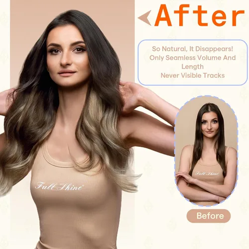 Vista 58 de Full Shine - Extensiones de cabello humano con cinta, mezcla de rubio hongo # 8 castaño ceniza resaltado 60 rubio ceniza