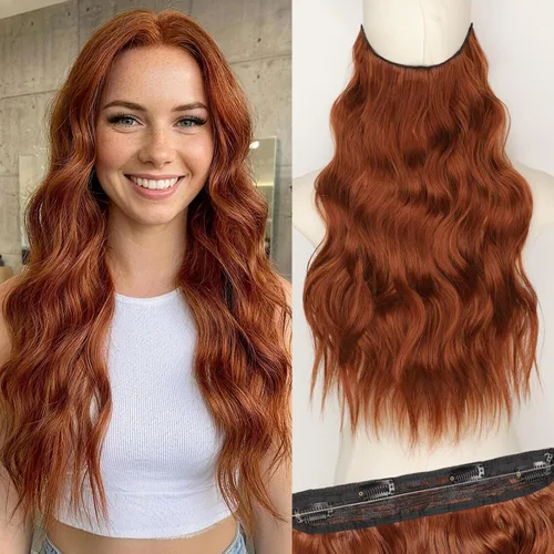 Vista 91 de KooKaStyle - Extensiones de cabello con hilo invisible, diadema transparente, ajustables, 4 clips fijadores, cabello largo y ondulado de 12