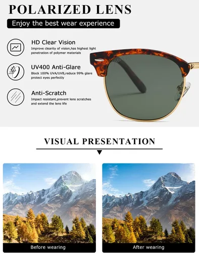 Vista 6 de AEVOGUE Polarized Sunglasses For Women And Men Semi Rimless Frame Retro Sun Glasses AE0369