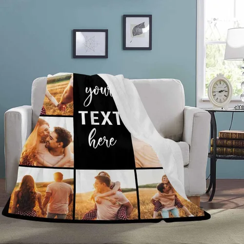 Vista 3 de Manta personalizada con imagen, tu texto aquí, 10 fotos, mantas de imágenes personalizadas para adultos, familia, papá, mamá, parejas, manta
