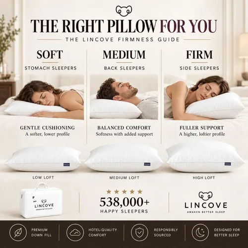 Vista 7 de Lincove Signature - Almohada de plumón 100% blanca canadiense, almohada de lujo para dormir de espalda, estómago y de lado, almohada de cama de 800