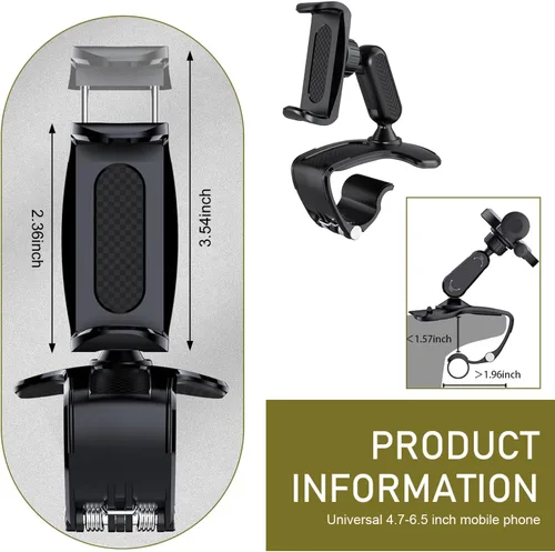 Vista 2 de Soporte giratorio para teléfono de automóvil de 360°, abrazadera de resorte ajustable para teléfonos inteligentes de 4.7 a 6.5 pulgadas, soporte