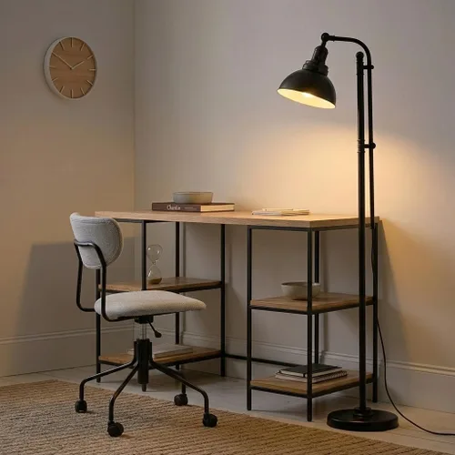 Vista 6 de Brightech Dylan - Lámpara de pie industrial para salas de estar y oficinas, luz LED brillante, encantadora lámpara de pie de granja, lectura