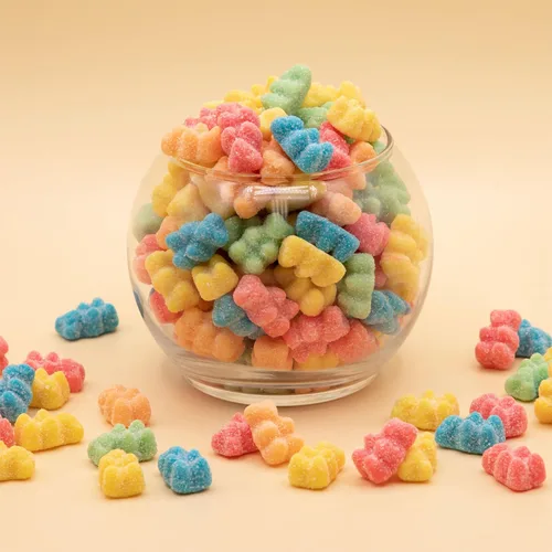 Vista 7 de Neon Sour Gummi Bears, caramelo de goma, sabor a fruta, bolsa de 2 libras Gomitas ácidas, caramelos masticables, snack nocturno de cine
