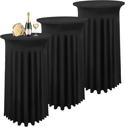 Vista 15 de Paquete de 3 fundas de mesa de cóctel, mantel redondo burdeos, color rojo vino, 32 x 43 pulgadas, elastano elástico con cortinas onduladas, mantel