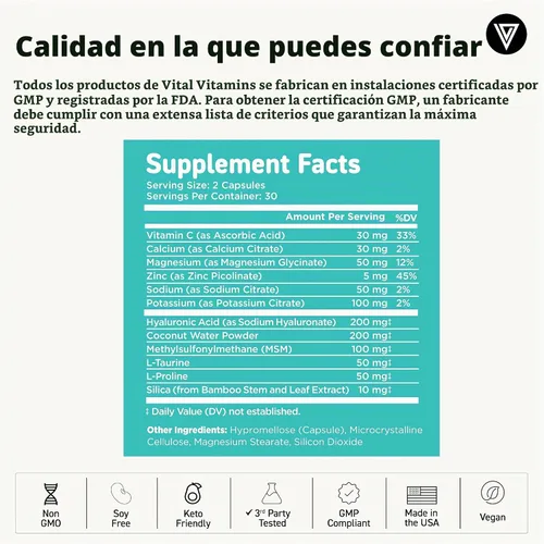 Vista 4 de Vital Vitamins Multi-Collagen Plus 150 ct + Complejo de Hidratación de Ácido Hialurónico 60
